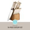 imageMartha Stewart Ruxton 14 Piece High Carbon Stainless Steel Cutlery Knife Block Set wABS Triple Riveted Forged Handle Ashwood Block  LinenLinen W Gold