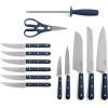 imageMartha Stewart Ruxton 14 Piece High Carbon Stainless Steel Cutlery Knife Block Set wABS Triple Riveted Forged Handle Ashwood Block  LinenNavy Blue