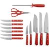 imageMartha Stewart Ruxton 14 Piece High Carbon Stainless Steel Cutlery Knife Block Set wABS Triple Riveted Forged Handle Ashwood Block  LinenRed