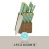 imageMartha Stewart Ruxton 14 Piece High Carbon Stainless Steel Cutlery Knife Block Set wABS Triple Riveted Forged Handle Ashwood Block  LinenSage Green W Gold