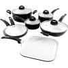 imageOster Herstal Aluminum Cookware Set with Ceramic NonStick and Soft Touch Bakelite Handle with Tempered Glass Lids 1 Stainless Steel