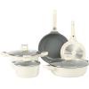 imageSur La Table Kitchen Essentials 10 Piece PFA Free Titanium Ceramic Nonstick Interior Forged Aluminum Cookware Pots and Pans Set  Black  Induction CompatibleEggshell White