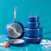 imageSur La Table Kitchen Essentials 10 Piece PFA Free Titanium Ceramic Nonstick Interior Forged Aluminum Cookware Pots and Pans Set  Black  Induction CompatibleBlue
