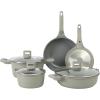 imageSur La Table Kitchen Essentials 10 Piece PFA Free Titanium Ceramic Nonstick Interior Forged Aluminum Cookware Pots and Pans Set  Black  Induction CompatibleJuniper Green