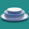 imageSur La Table Kitchen Essentials 16 Piece TwoTone Porcelain Chip and Scratch Resistant Dinnerware Plates and Bowls Set  RedWhiteBlueWhite
