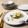 imageSur La Table Kitchen Essentials 16 Piece TwoTone Porcelain Chip and Scratch Resistant Dinnerware Plates and Bowls Set  RedWhiteGreyWhite