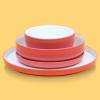 imageSur La Table Kitchen Essentials 16 Piece TwoTone Porcelain Chip and Scratch Resistant Dinnerware Plates and Bowls Set  RedWhiteRedWhite