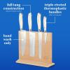 imageSur La Table Kitchen Essentials 5 Piece German Steel Blade wTriple Riveted Handle Set on Beechwood Magnetic Block  BlackLinen White