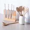 imageSur La Table Kitchen Essentials 5 Piece German Steel Blade wTriple Riveted Handle Set on Beechwood Magnetic Block  BlackLinen White