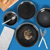 imageSur La Table Kitchen Essentials Banquette 16 Piece Double Bowl Plates and Bowls Reactive Glaze Stoneware Dinnerware Set  GreenBlack