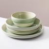 imageSur La Table Kitchen Essentials Banquette 16 Piece Double Bowl Plates and Bowls Reactive Glaze Stoneware Dinnerware Set  GreenGreen