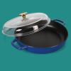 imageSur La Table Kithcen Essential 375 Quart Enamel Cast Iron All In One MultiPurpose NonToxic Nonstick Braiser Pan WBorosilicate Glass Lid  Linen WhiteBlue