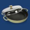 imageSur La Table Kithcen Essential 375 Quart Enamel Cast Iron All In One MultiPurpose NonToxic Nonstick Braiser Pan WBorosilicate Glass Lid  Linen WhiteGreen