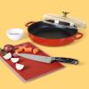 imageSur La Table Kithcen Essential 375 Quart Enamel Cast Iron All In One MultiPurpose NonToxic Nonstick Braiser Pan WBorosilicate Glass Lid  Linen WhiteRed