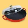 imageSur La Table Kithcen Essential 375 Quart Enamel Cast Iron All In One MultiPurpose NonToxic Nonstick Braiser Pan WBorosilicate Glass Lid  Linen WhiteRed