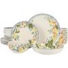 imageCassia Bud 16 Piece Double Bowl Hand Painted Stoneware Plates and Bowls Floral Dinnerware SetPosy Blossom