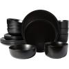 imageGibson Elite James Street Stoneware Matte Reactive Double Bowl Dinnerware Set  Pepper Black Service for 4 16pcs