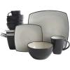 imageGibson Soho Lounge Square Reactive Glaze Stoneware Dinnerware Set Service for 4 16pc SandSand