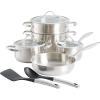 imageKenmore Aiden 10 Piece Brushed Stainless Steel Pots and Pans Cookware Set with Kitchen Tools10Piece Cookware Set w Kitchen Tools
