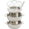imageKenmore Aiden 10 Piece Brushed Stainless Steel Pots and Pans Cookware Set with Kitchen ToolsDutch Oven w Steamer  Stainless Steel Tong Set