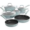 imageKenmore Elite Andover Nonstick Platinum Forged Aluminum Cookware Set 10Piece Glacier BlueGlacier Blue