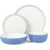 imageSur La Table Kitchen Essentials 16 Piece TwoTone Porcelain Chip and Scratch Resistant Dinnerware Plates and Bowls Set  RedWhiteBlueWhite