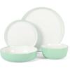 imageSur La Table Kitchen Essentials 16 Piece TwoTone Porcelain Chip and Scratch Resistant Dinnerware Plates and Bowls Set  RedWhiteGreenWhite