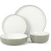 imageSur La Table Kitchen Essentials 16 Piece TwoTone Porcelain Chip and Scratch Resistant Dinnerware Plates and Bowls Set  RedWhiteGreyWhite