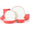 imageSur La Table Kitchen Essentials 16 Piece TwoTone Porcelain Chip and Scratch Resistant Dinnerware Plates and Bowls Set  RedWhiteRedWhite