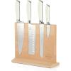 imageSur La Table Kitchen Essentials 5 Piece German Steel Blade wTriple Riveted Handle Set on Beechwood Magnetic Block  BlackLinen White
