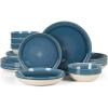 imageSur La Table Kitchen Essentials Banquette 16 Piece Double Bowl Plates and Bowls Reactive Glaze Stoneware Dinnerware Set  GreenBlue