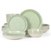 imageSur La Table Kitchen Essentials Banquette 16 Piece Double Bowl Plates and Bowls Reactive Glaze Stoneware Dinnerware Set  GreenGreen