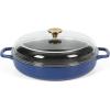 imageSur La Table Kithcen Essential 375 Quart Enamel Cast Iron All In One MultiPurpose NonToxic Nonstick Braiser Pan WBorosilicate Glass Lid  Linen WhiteBlue