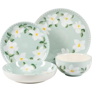 imageCassia Bud 16 Piece Double Bowl Hand Painted Stoneware Plates and Bowls Floral Dinnerware SetMagnolia Blom