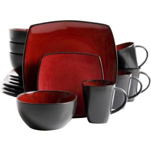 imageGibson Elite Soho Lounge Reactive Glaze Stoneware Dinnerware Set Service for 4 16pc BlueRed