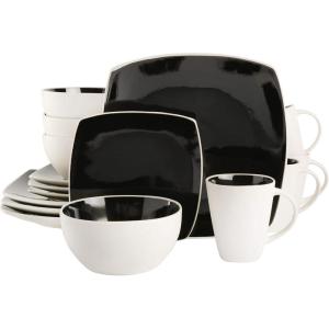 imageGibson Soho Lounge Square Reactive Glaze Stoneware Dinnerware Set Service for 4 16pc BlackwhiteBlackWhite