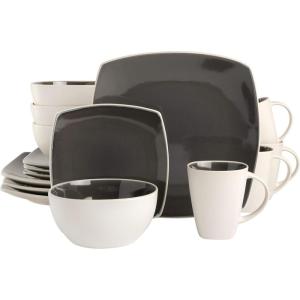 imageGibson Soho Lounge Square Reactive Glaze Stoneware Dinnerware Set Service for 4 16pc BlackwhiteGreyWhite