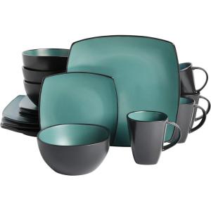 imageGibson Soho Lounge Square Reactive Glaze Stoneware Dinnerware Set Service for 4 16pc Matte JadeMatte Jade