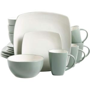 imageGibson Soho Lounge Square Reactive Glaze Stoneware Dinnerware Set Service for 4 16pc SandCeladon