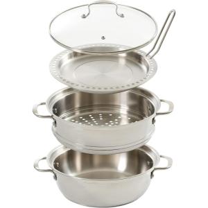 imageKenmore Aiden 10 Piece Brushed Stainless Steel Pots and Pans Cookware Set with Kitchen ToolsDutch Oven w Steamer  Stainless Steel Tong Set