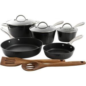 imageKenmore Elite Andover Nonstick Platinum Forged Aluminum Cookware Set 10Piece Glacier BlueBlack 10Piece