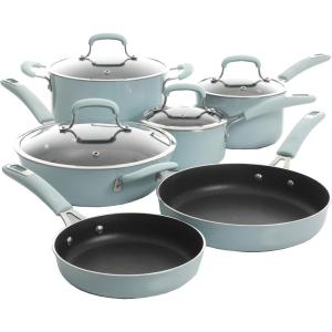 imageKenmore Elite Andover Nonstick Platinum Forged Aluminum Cookware Set 10Piece Glacier BlueGlacier Blue
