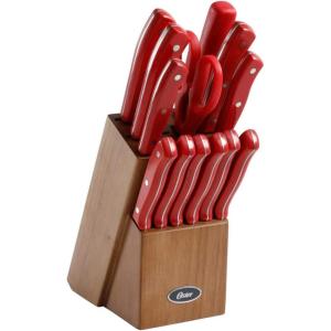 imageOster Evansville 14 Piece Stainless Steel Cutlery Block Set Red HandlesRedWood