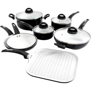imageOster Herstal Aluminum Cookware Set with Ceramic NonStick and Soft Touch Bakelite Handle with Tempered Glass Lids 1 Stainless Steel