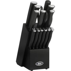 imageOster Langmore 15 Piece Stainless Steel Cutlery Knife Block Set WBlack Box  Classic Blue HandlesBlack
