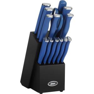 imageOster Langmore 15 Piece Stainless Steel Cutlery Knife Block Set WBlack Box  Classic Blue HandlesClassic Blue