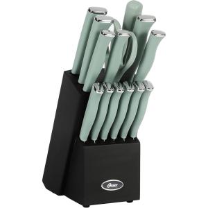 imageOster Langmore 15 Piece Stainless Steel Cutlery Knife Block Set WBlack Box  Classic Blue HandlesMoss Blue