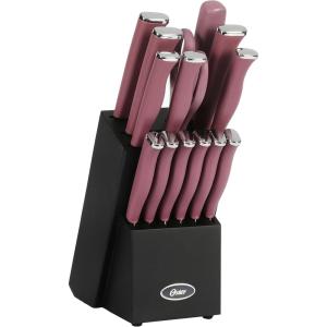 imageOster Langmore 15 Piece Stainless Steel Cutlery Knife Block Set WBlack Box  Classic Blue HandlesPurple