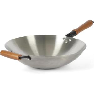 imageOster Sangerfield 14 Inch Stainless Steel Wok wWood HandlesStainless Steel