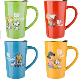 imagePeanuts Snoopy Gentle Reminders 18oz Travel Cup wLid Stoneware 4Pack Assorted Colors